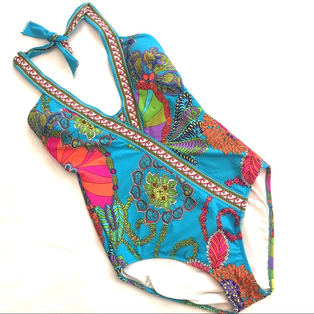 Trina Turk one piece Casablanca halter turquoise